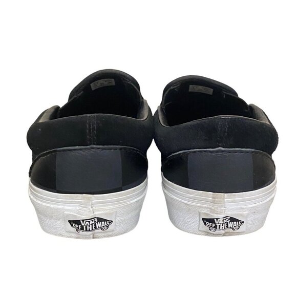 Vans Classic Leather and Canvas Slip On Black Gray Checker Sneakers Size 8.5 - Picture 4 of 6